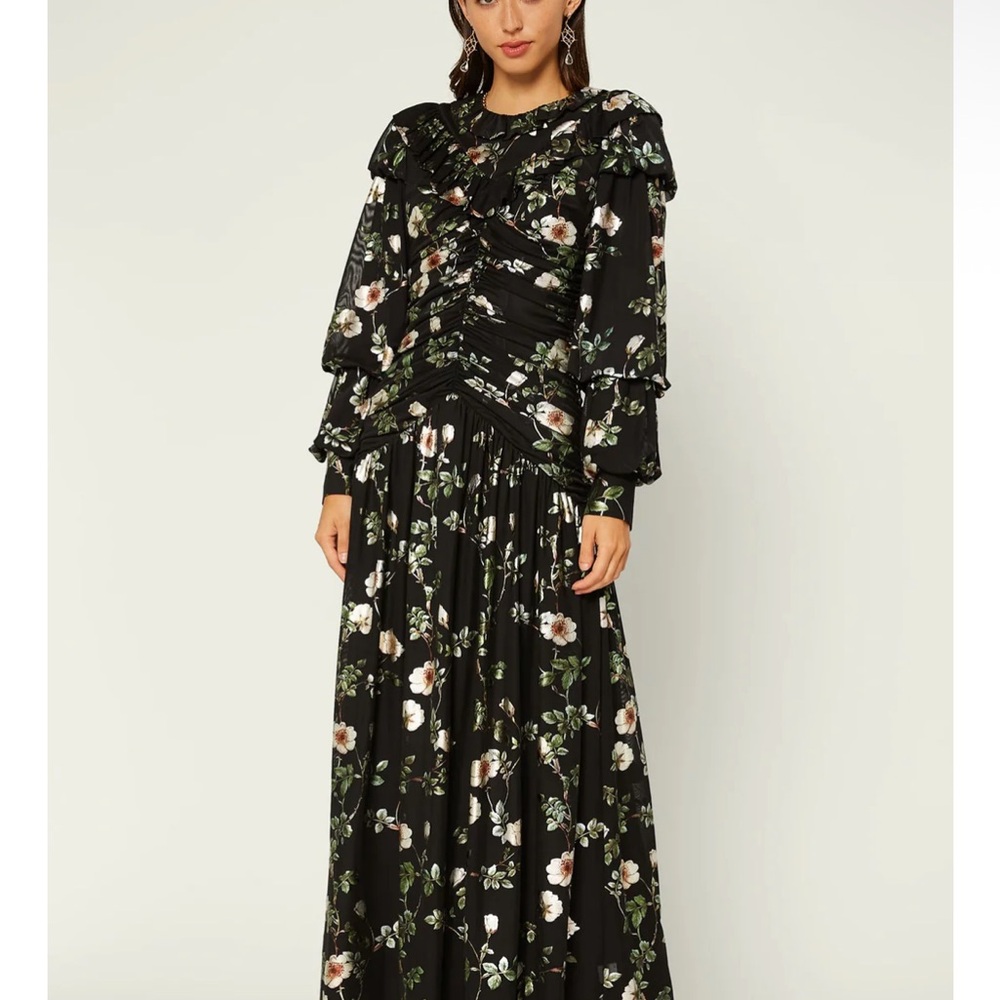NWT Current Air Floral Long Sleeve Maxi Ruched ruching gown - Picture 8 of 8